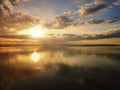 Aerial view  Beautiful Orange and red dramatic colors of sunset and cirrus clouds above the sea. Sky blue and orange natural dawn Royalty Free Stock Photo