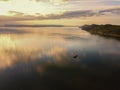 Aerial view  Beautiful Orange and red dramatic colors of sunset and cirrus clouds above the sea. Sky blue and orange natural dawn Royalty Free Stock Photo