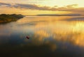 Aerial view  Beautiful Orange and red dramatic colors of sunset and cirrus clouds above the sea. Sky blue and orange natural dawn Royalty Free Stock Photo