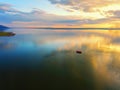 Aerial view  Beautiful Orange and red dramatic colors of sunset and cirrus clouds above the sea. Sky blue and orange natural dawn Royalty Free Stock Photo