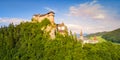 Aerial view of beautiful Orava castle at sunrise