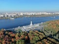 aerial view is a beautiful panorama of the renovated Northern River Station in Moscow. Colorful landscape of the city Royalty Free Stock Photo