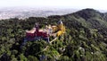 Aerial view of the beautiful Pena Palace (Palacio da Pena) in Sintra, Portugal; Concept for travel in Portugal Royalty Free Stock Photo