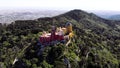 Aerial view of the beautiful Pena Palace (Palacio da Pena) in Sintra, Portugal; Concept for travel in Portugal Royalty Free Stock Photo