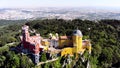 Aerial view of the beautiful Pena Palace (Palacio da Pena) in Sintra, Portugal; Concept for travel in Portugal Royalty Free Stock Photo