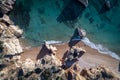 Aerial view of the beautiful Prainha Beach in Portimao, Algarve, Portugal Royalty Free Stock Photo