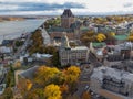 Aerial view of Quebec City Old Town in the fall season sunset time. Royalty Free Stock Photo