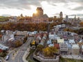 Aerial view of Quebec City Old Town in the fall season sunset time. Royalty Free Stock Photo