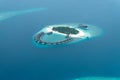 aerial view of a beautiful remote island resort in the maldives