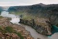 aerial view of beautiful river and spectacular waterfall