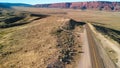 Aerial view of beautiful road corssing the canyon in summer season Royalty Free Stock Photo