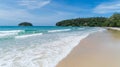 Aerial view of Beautiful sea summer or beach and tropical sea background,soft turquoise ocean wave crashing on sandy shore in Royalty Free Stock Photo