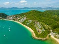 Aerial view of beautiful sea summer landscape seashore with travel boats at Phuket island Thailand, Beautiful seacoast view at
