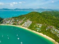 Aerial view of beautiful sea summer landscape seashore with travel boats at Phuket island Thailand, Beautiful seacoast view at