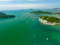 Aerial view of beautiful sea summer landscape seashore with travel boats at Phuket island Thailand, Beautiful seacoast view at