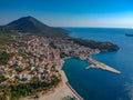 Aerial view of the beautiful seaside city of Pilos located in western Messenia, Greece