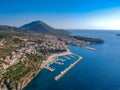 Aerial view of the beautiful seaside city of Pilos located in western Messenia, Greece