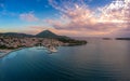 Aerial view of the beautiful seaside city of Pylos located in western Messenia in Peloponnese, Greece Royalty Free Stock Photo