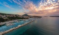 Aerial view of the beautiful seaside city of Pylos located in western Messenia in Peloponnese, Greece Royalty Free Stock Photo