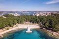 Aerial view of the beautiful shoreline of Verudela bay near Pula, Croatia