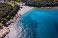 Aerial view of the beautiful shoreline of Verudela bay near Pula, Croatia