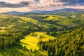 Aerial view of beautiful small village in Carpathian mountains Royalty Free Stock Photo