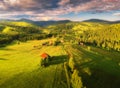 Aerial view of beautiful small village in Carpathian mountains Royalty Free Stock Photo