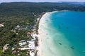 Aerial view of a beautiful sunny day over Koh Rong Samloem island, Cambodia