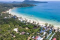 Aerial view of a beautiful sunny day over Koh Rong Samloem island, Cambodia