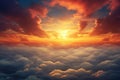 Aerial view of beautiful sunset above the clouds. Nature background, Beautiful sunset in the sky with clouds and the sun, AI Royalty Free Stock Photo