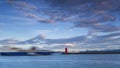 Sunset Poolbeg lighthouse in Ireland