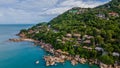 Aerial view of the beautiful tropical beach with villas on hills near ocean in Thailand.Koh Samui. Landscape.Asia. Drone. Royalty Free Stock Photo