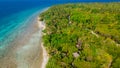 Aerial view of the beautiful tropical forest at the coast near ocean at the Landhoo island at Noonu atoll Royalty Free Stock Photo