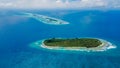 Aerial view of the beautiful tropical island Ariadhoo at Alif Dhaal Atoll at the indian ocean Royalty Free Stock Photo