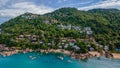 Aerial view of the beautiful tropical landscape with beach and villas on hills near ocean in Thailand.Koh Samui.Asia. Drone. Royalty Free Stock Photo