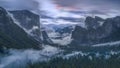Aerial view of the beautiful Tunnel View at sunset, Yosemite Royalty Free Stock Photo