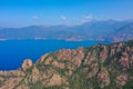 Drone photography of bizarre red rocks in the Calanches above the gulf of Porto, Corsica France Royalty Free Stock Photo