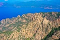Drone photography of bizarre red rocks in the Calanches above the gulf of Porto, Corsica France Royalty Free Stock Photo