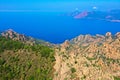 Drone photography of bizarre red rocks in the Calanches above the gulf of Porto, Corsica France Royalty Free Stock Photo
