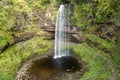 Aerial view of a beautiful waterfall in the Brecon Beacons (Henrhyd Falls