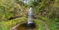 Aerial view of a beautiful waterfall in the Brecon Beacons (Henrhyd Falls