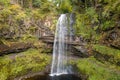 Aerial view of a beautiful waterfall in the Brecon Beacons (Henrhyd Falls