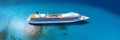 Aerial view of beautiful white cruise ship, view from above luxury cruise, voyage travel