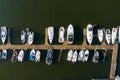 Aerial view of beautiful yachts by the pier in the yacht club in Klaipeda, Lithuania Royalty Free Stock Photo