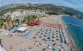 Aerial view of Becici beach in Budva town, Montenegro