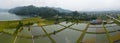 Aerial view of Begnas Lake area, houses and homes surrounded by rice fields. Nepal Royalty Free Stock Photo