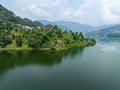 Aerial view of Begnas Lake the third largest lake of Nepal