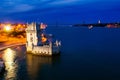 Aerial view of Belem Tower in Lisbon, Portugal during the sunset Royalty Free Stock Photo