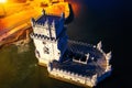 Aerial view of Belem Tower in Lisbon, Portugal during the sunset Royalty Free Stock Photo