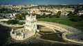 Aerial view on Belem Tower located in Lisbon city. Royalty Free Stock Photo